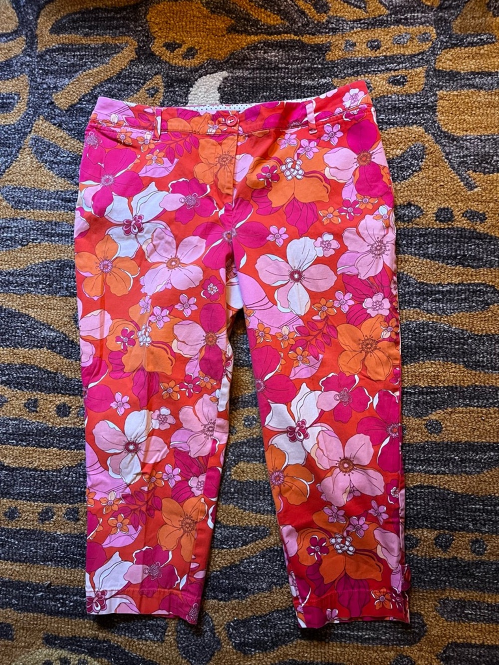 Talbots Pink and Orange Floral Capri Pants
